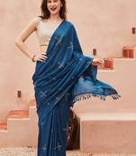 blue floral designer saree