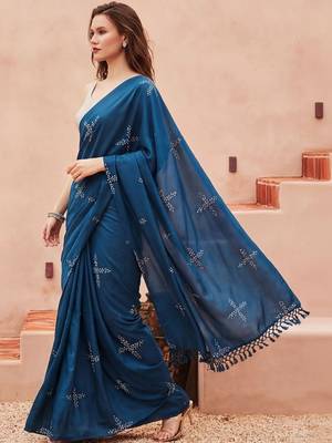 blue floral designer saree 2