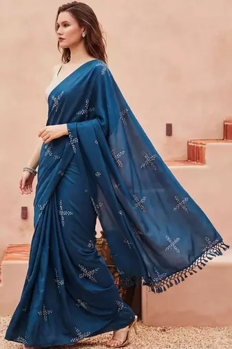 blue floral designer saree