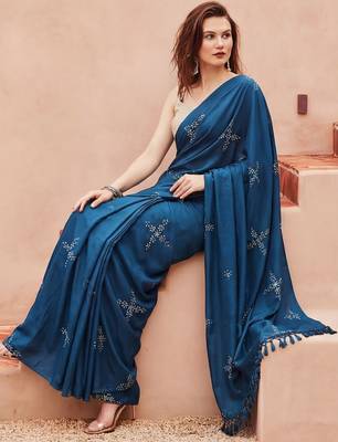 blue floral designer saree 3