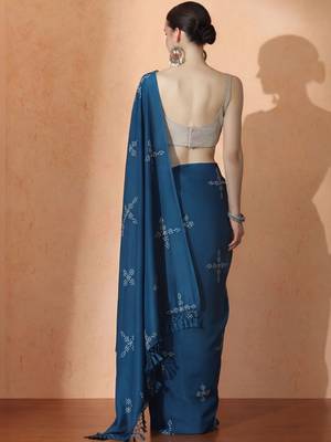 blue floral designer saree 4