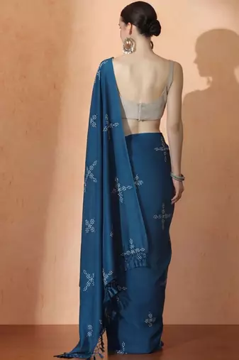 blue floral designer saree