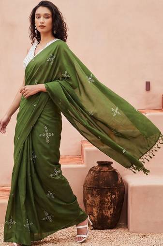 olive floral designer saree