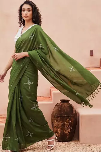 olive floral designer saree