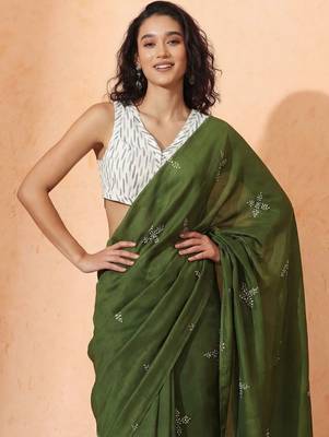 olive floral designer saree 2
