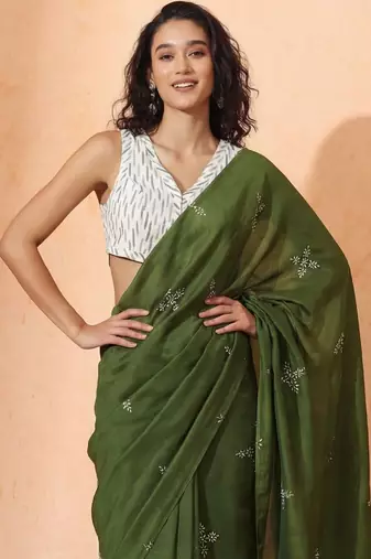 olive floral designer saree