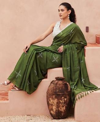 olive floral designer saree 3