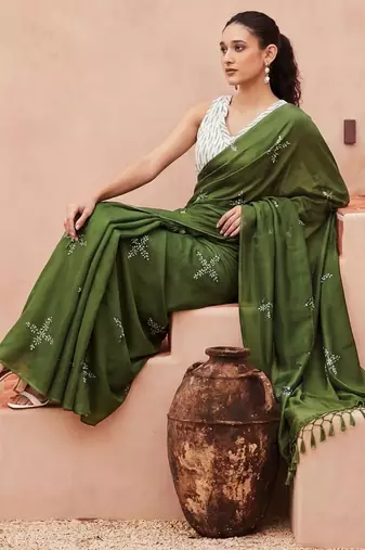 olive floral designer saree