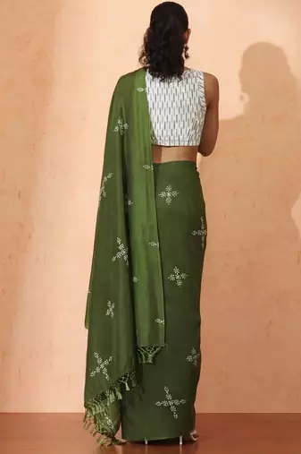 olive floral designer saree