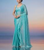 turquoise embroidered work silk unstitched blouse piece & sarees