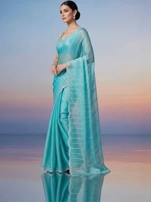 turquoise embroidered work silk unstitched blouse piece & sarees 3