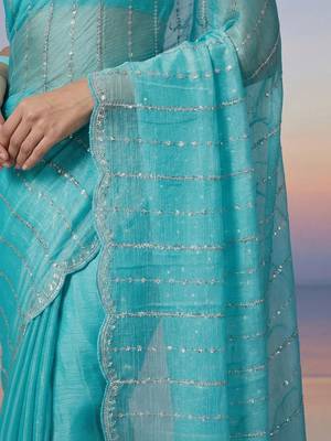 turquoise embroidered work silk unstitched blouse piece & sarees 4