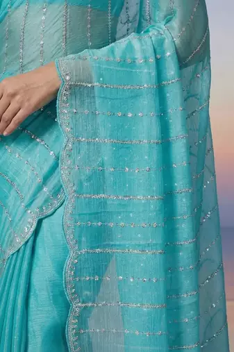 turquoise embroidered work silk unstitched blouse piece & sarees
