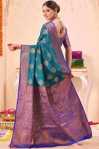 teal ethnic motifs woven design zari saree