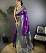 purple woven design zari banarasi saree with blouse piece