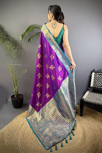purple woven design zari banarasi saree with blouse piece