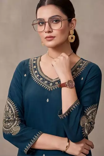 women ethnic motifs embroidered regular thread work kurta with trousers & dupatta