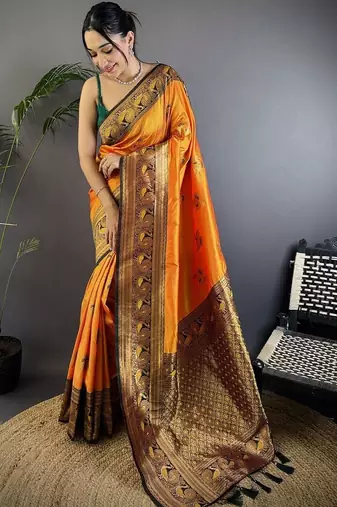 orange woven design zari banarasi saree