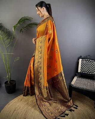 orange woven design zari banarasi saree 2