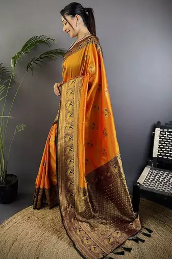 orange woven design zari banarasi saree
