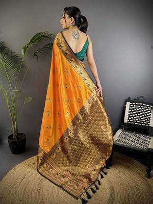 orange woven design zari banarasi saree 3