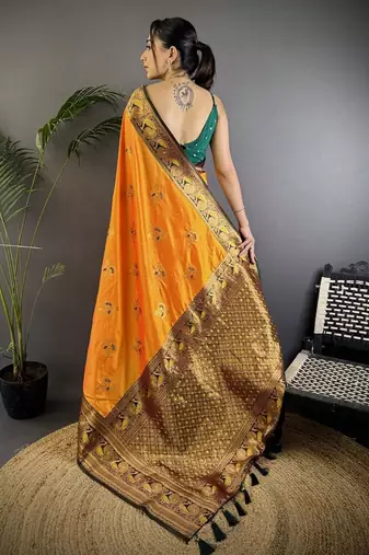 orange woven design zari banarasi saree