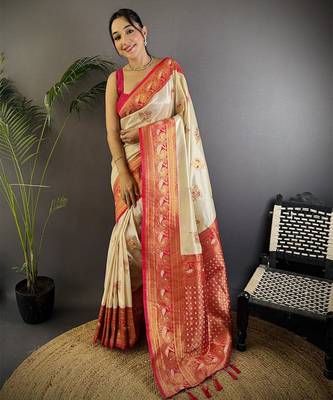 white woven design zari banarasi saree 1