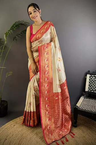 white woven design zari banarasi saree