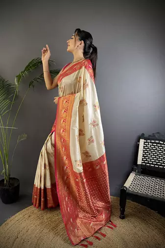 white woven design zari banarasi saree