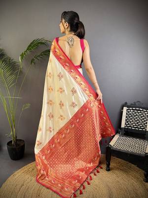white woven design zari banarasi saree 3
