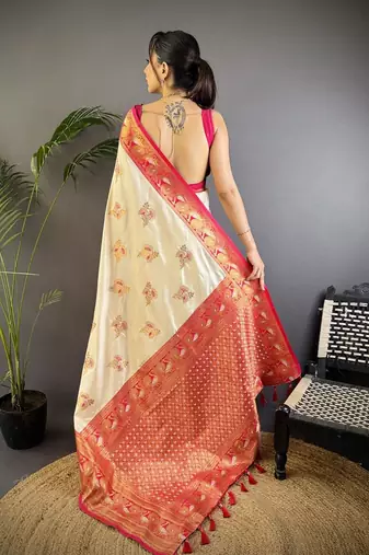 white woven design zari banarasi saree