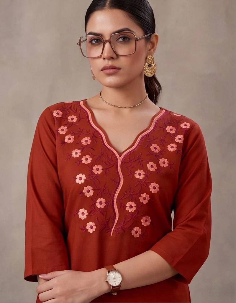 women ethnic motifs embroidered regular thread work kurta with trousers