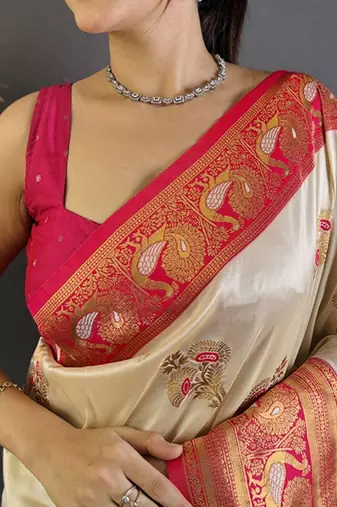 white woven design zari banarasi saree