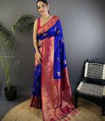 blue woven design zari banarasi saree