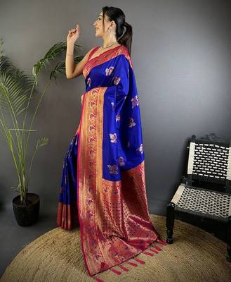 blue woven design zari banarasi saree 2