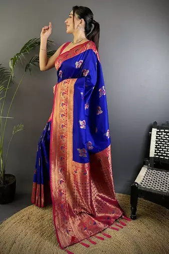 blue woven design zari banarasi saree