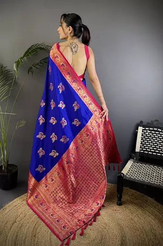 blue woven design zari banarasi saree