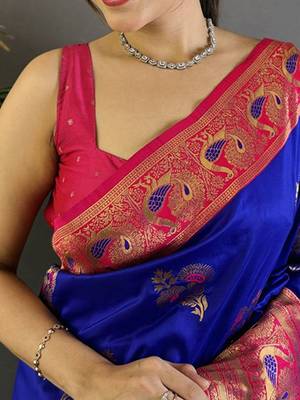 blue woven design zari banarasi saree 4