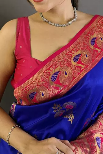 blue woven design zari banarasi saree