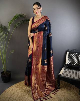 navy_blue ethnic motifs zari banarasi saree 1