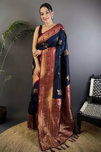navy_blue ethnic motifs zari banarasi saree