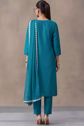 women ethnic motifs embroidered regular thread work kurta with trousers & with dupatta