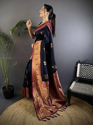 navy_blue ethnic motifs zari banarasi saree 2