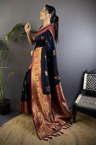 navy_blue ethnic motifs zari banarasi saree