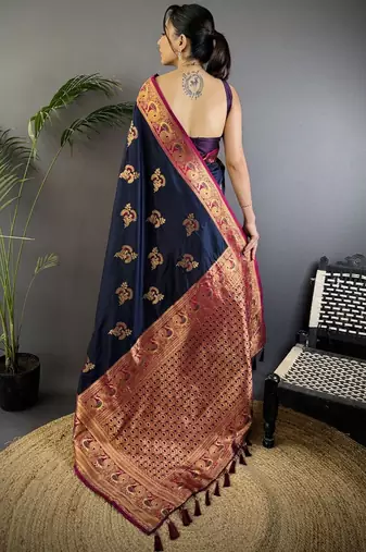 navy_blue ethnic motifs zari banarasi saree