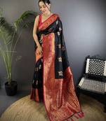 black woven design ethnic motifs zari banarasi saree