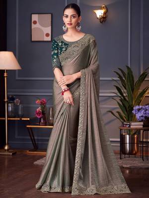 grey beads and stones pure chiffon saree 1