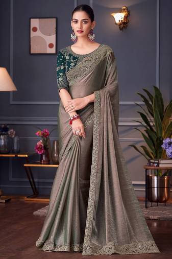grey beads and stones pure chiffon saree