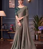grey beads and stones pure chiffon saree