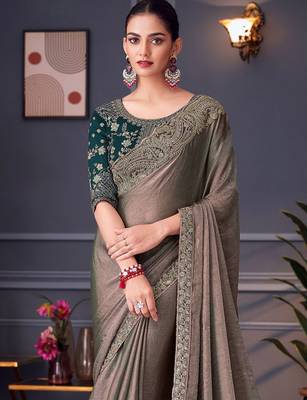grey beads and stones pure chiffon saree 2